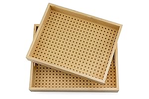 AuldHome Cane Basket Ottoman Breakfast Trays Decorative Serving Trays