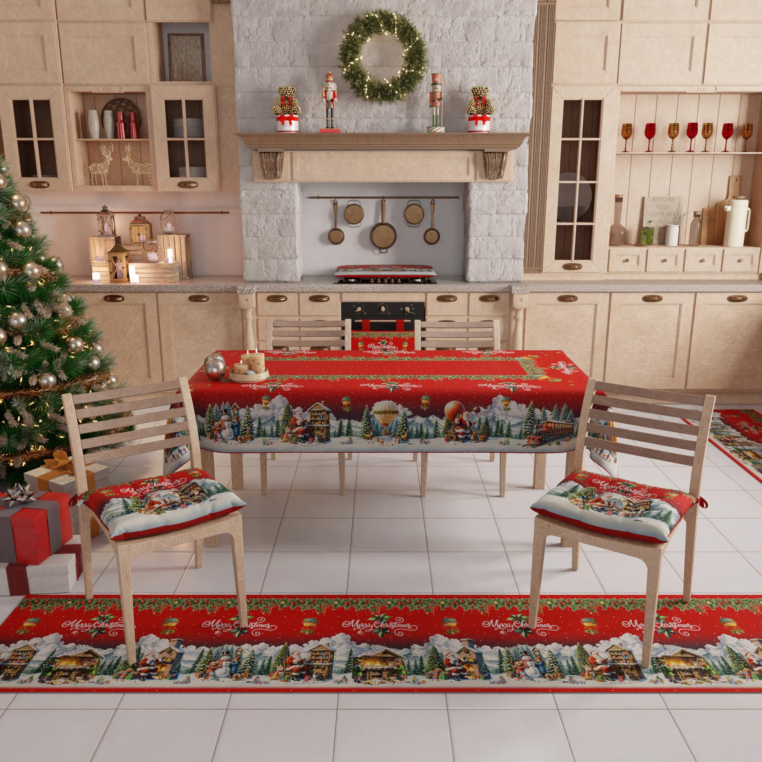 PETTI Artigiani Italiani - Tappeto Natalizio Cucina Antiscivolo Lavabile in Lavatrice, Passatoia Natalizia, Decorazione Natale Cucina 52x340 cm Villaggio di Babbo Natale, Made in italy