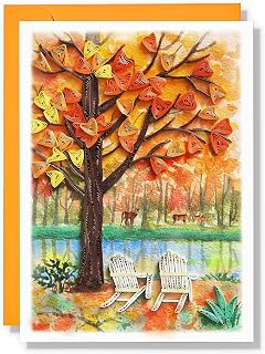 Seasonal Greeting Card, Autumn Holiday Love Card, Quilled Quilling Card for All Occasions, Watercolor Artful Greeting Card for Autumn, Fall, Thanks Giving, for Him Her Friend Mom Dad