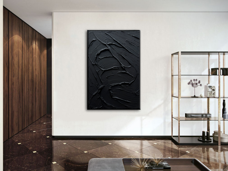 Amazon.com: Slyart Framed Black Textured Wall Art, Hand Painted