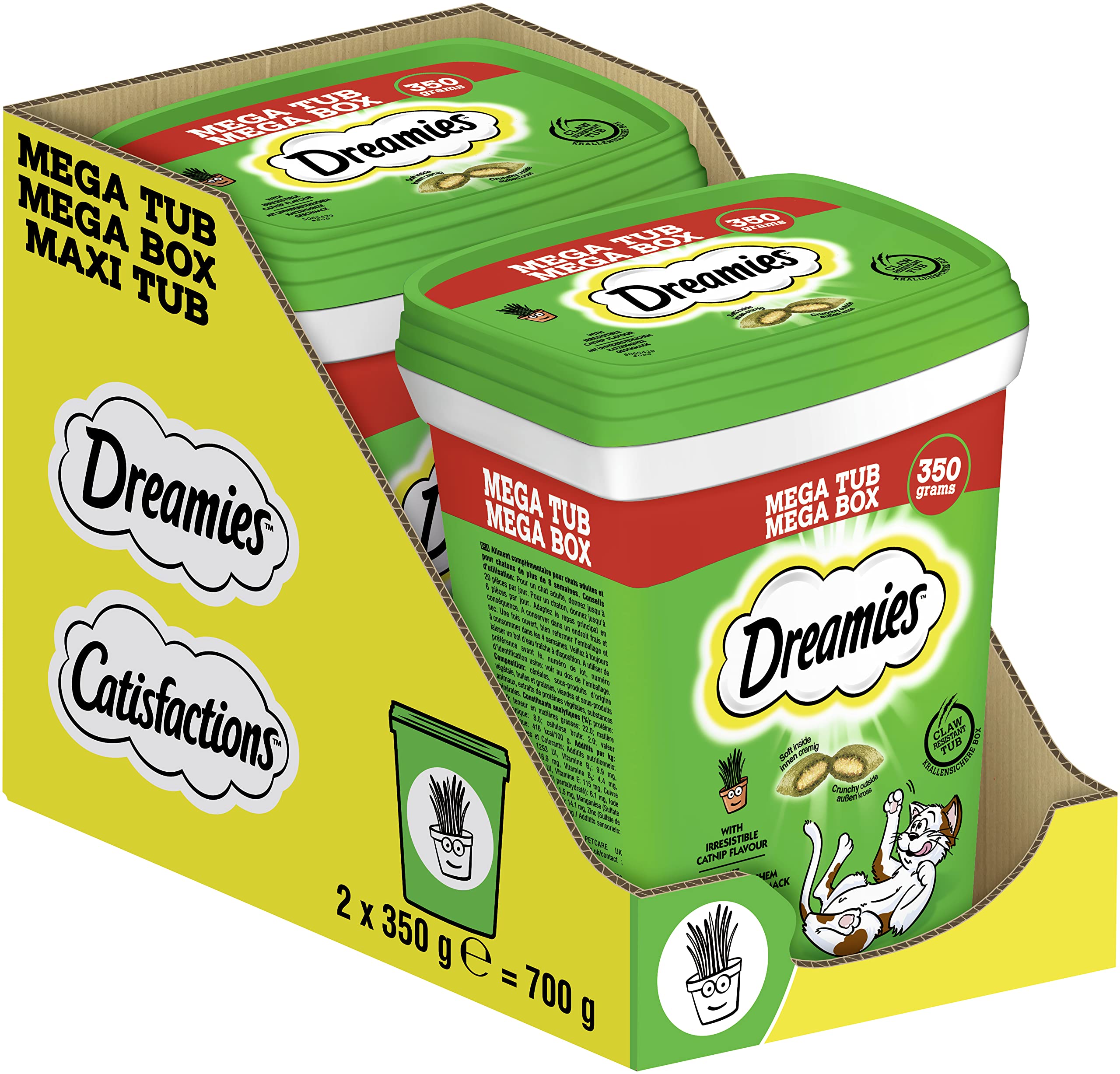 Dreamies Catnip przekąski dla kota z miętą – bajecznie chrupiące torebki z delikatnym wypełnieniem, 2 x 350 g