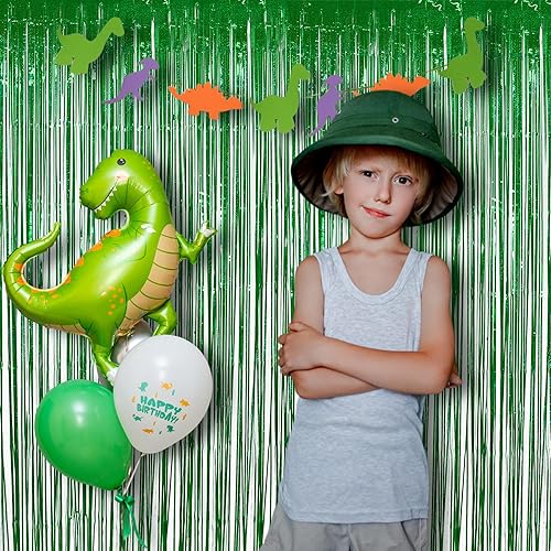Miniatura 7 de Green Foil Fringe Curtains Party Streamer, 2 Pack Tinsel Fringe Backdrop for Dinosaur Birthdays Wild Safari Christmas Party Decorations - 3.2×8.2ft