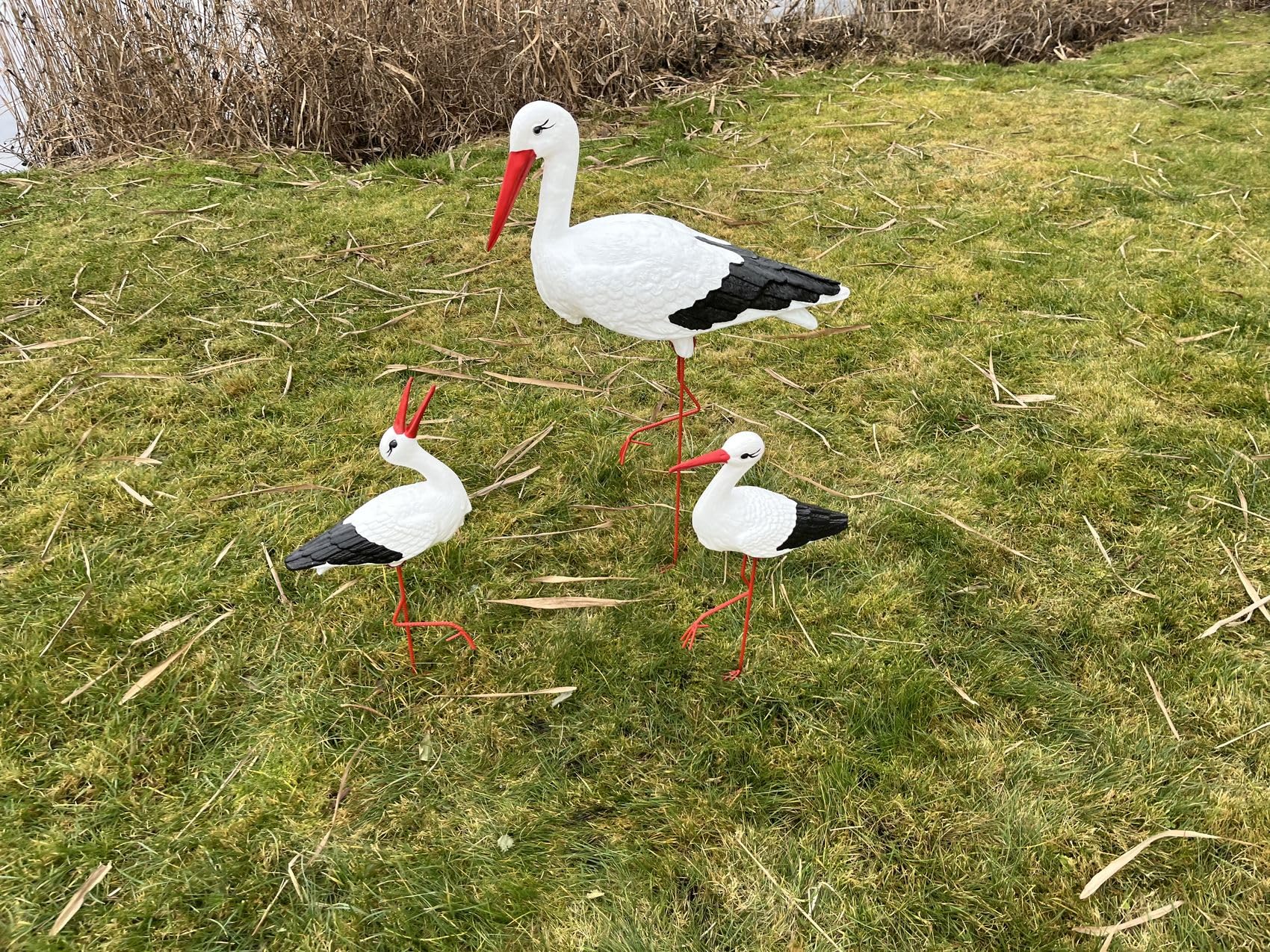 Famiglia di 3 Cicogne (Grande, Petite & Cricchioli) – Decorazione Giardino Scultura Statua Figura