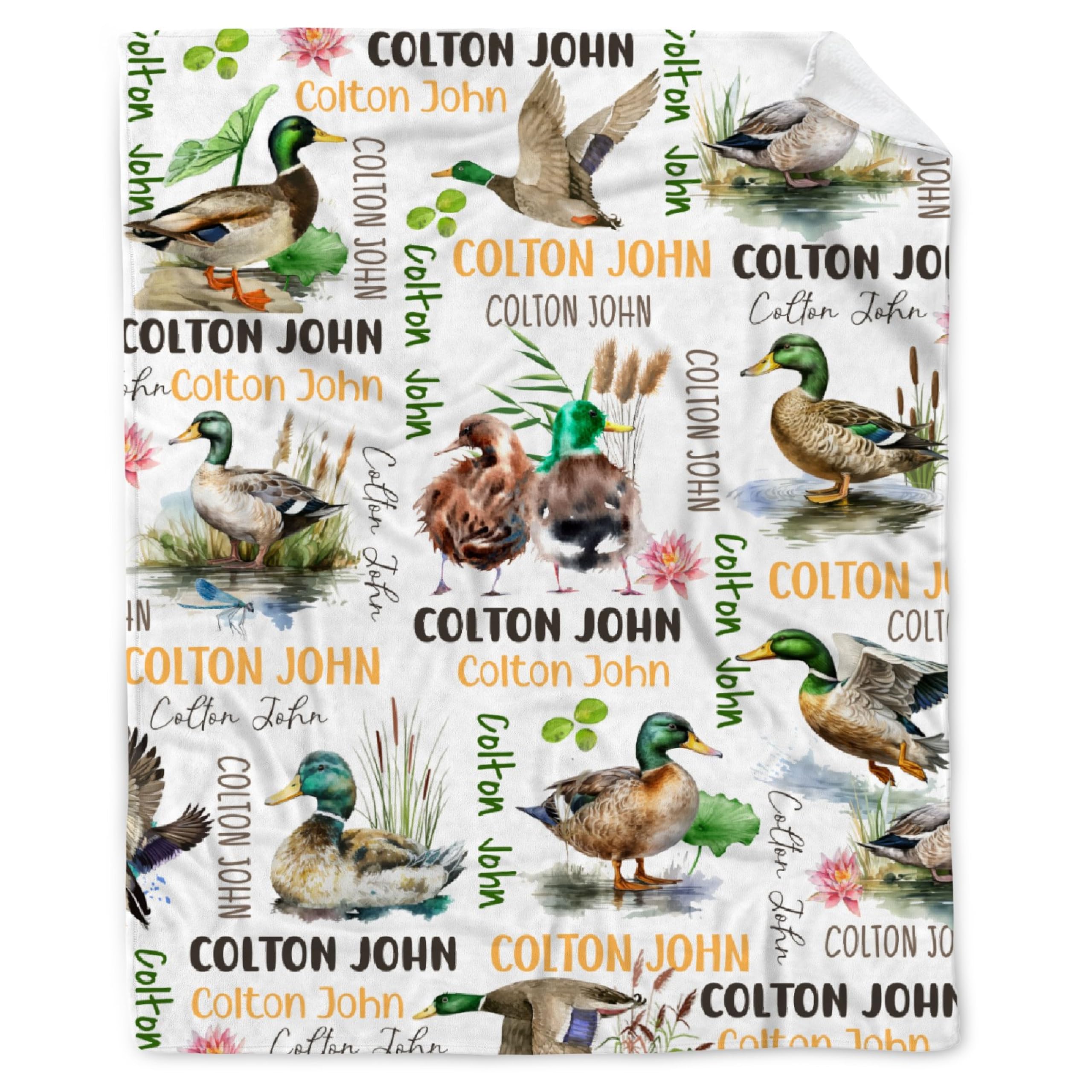 Buyyet Personalized Mallard Duck Custom Fleece Flannel Gift Blanket with Name Lightweight Soft Throw Blanket Cute Cozy Blanket for Bed Couch Travel