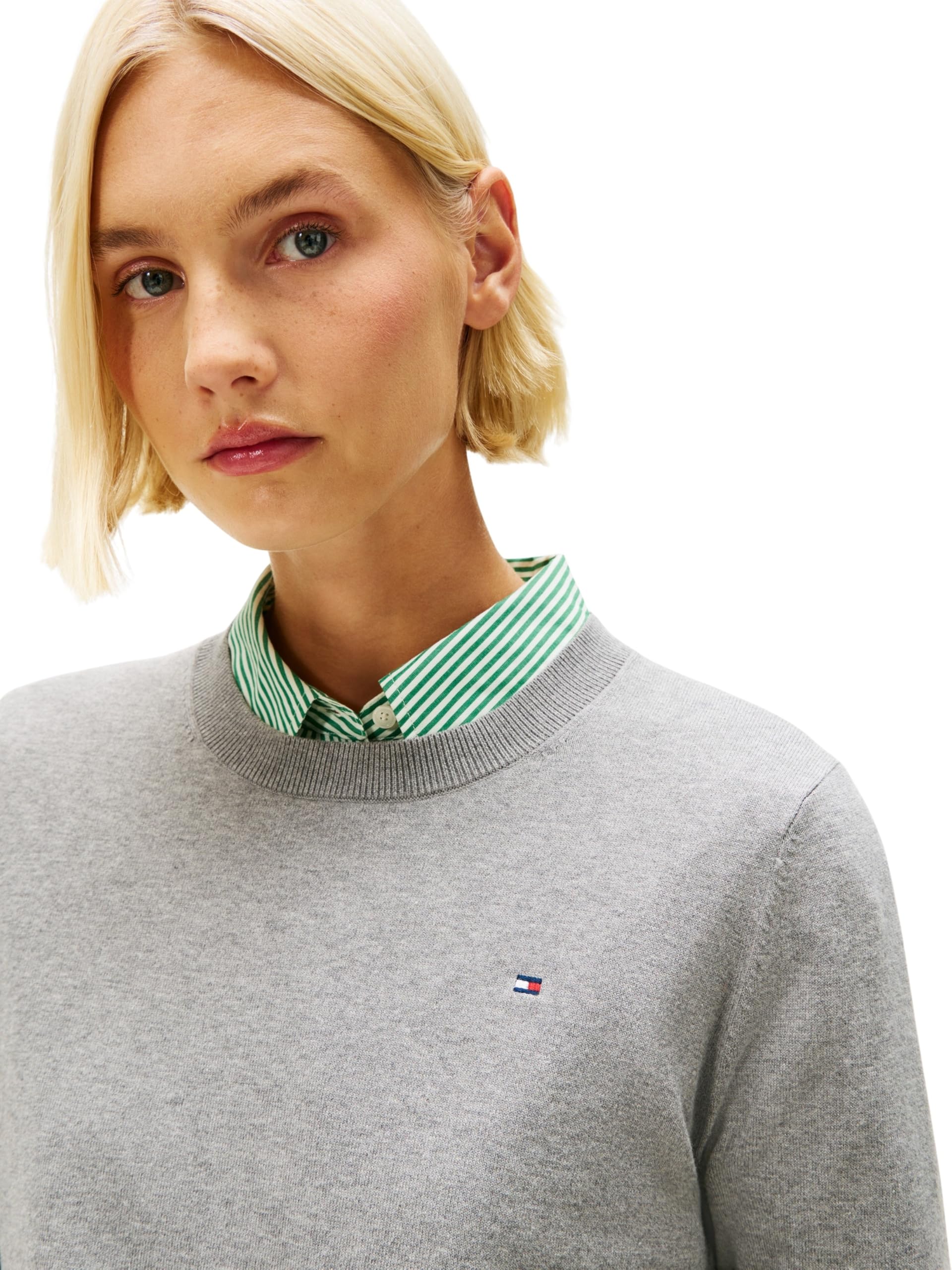 Tommy Hilfiger Donna Pullover Jersey Fine con Scollo Rotondo