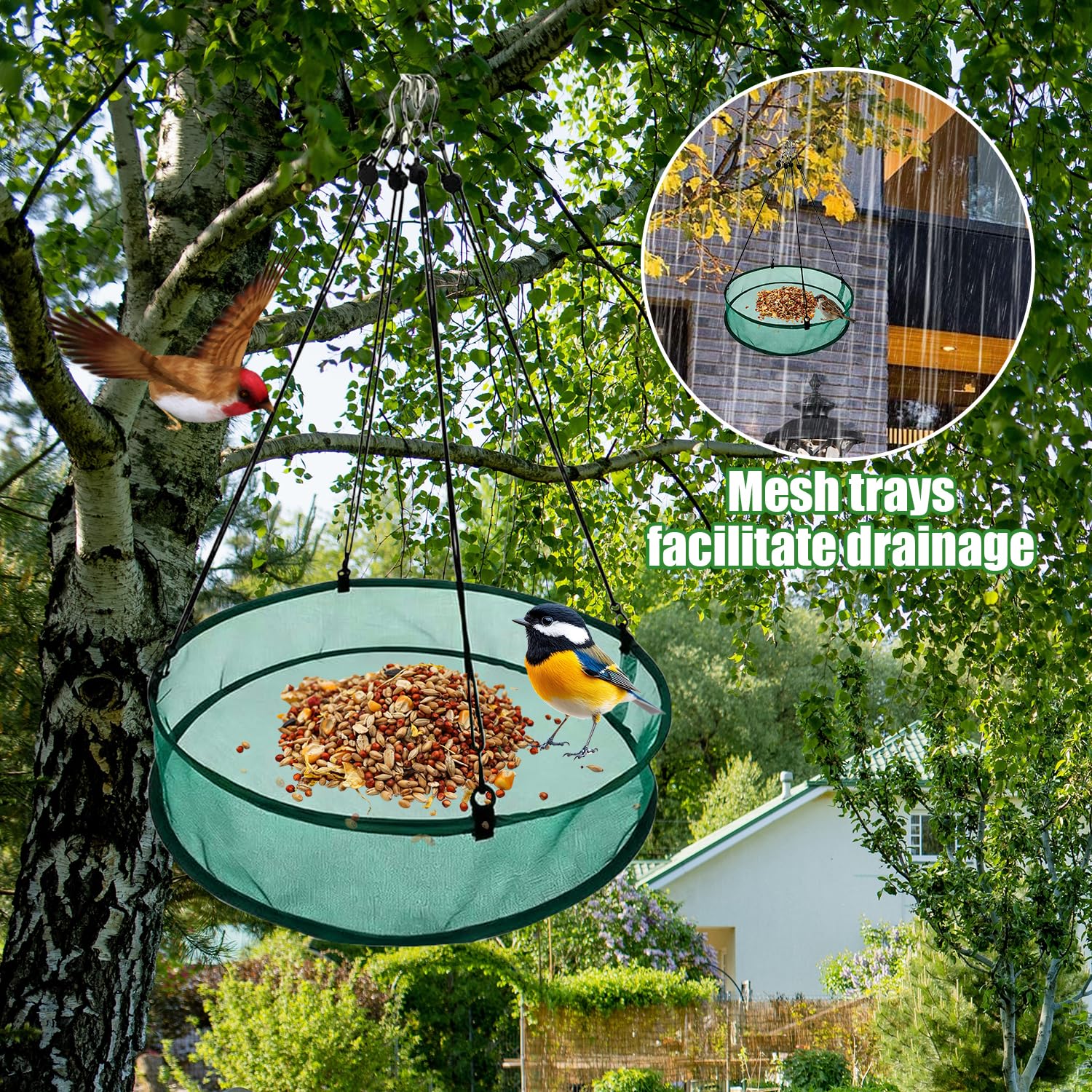 2Pcs Upgrade Vogelfutter Auffangschale, 51 x 11cm Ring Auffangschale für Vogelfutter, Grün Auffangschale Vogel-futter, Futterspender Auffangschale, Vogel-futter Samenfänger für Draußen Terrasse Garten - 5