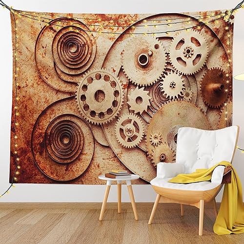 Miniatura 9 de Ambesonne Tapiz vintage, detalles de relojes mecánicos, diseño steampunk, diseño steampunk, para colgar en la pared para dormitorio, sala de estar,