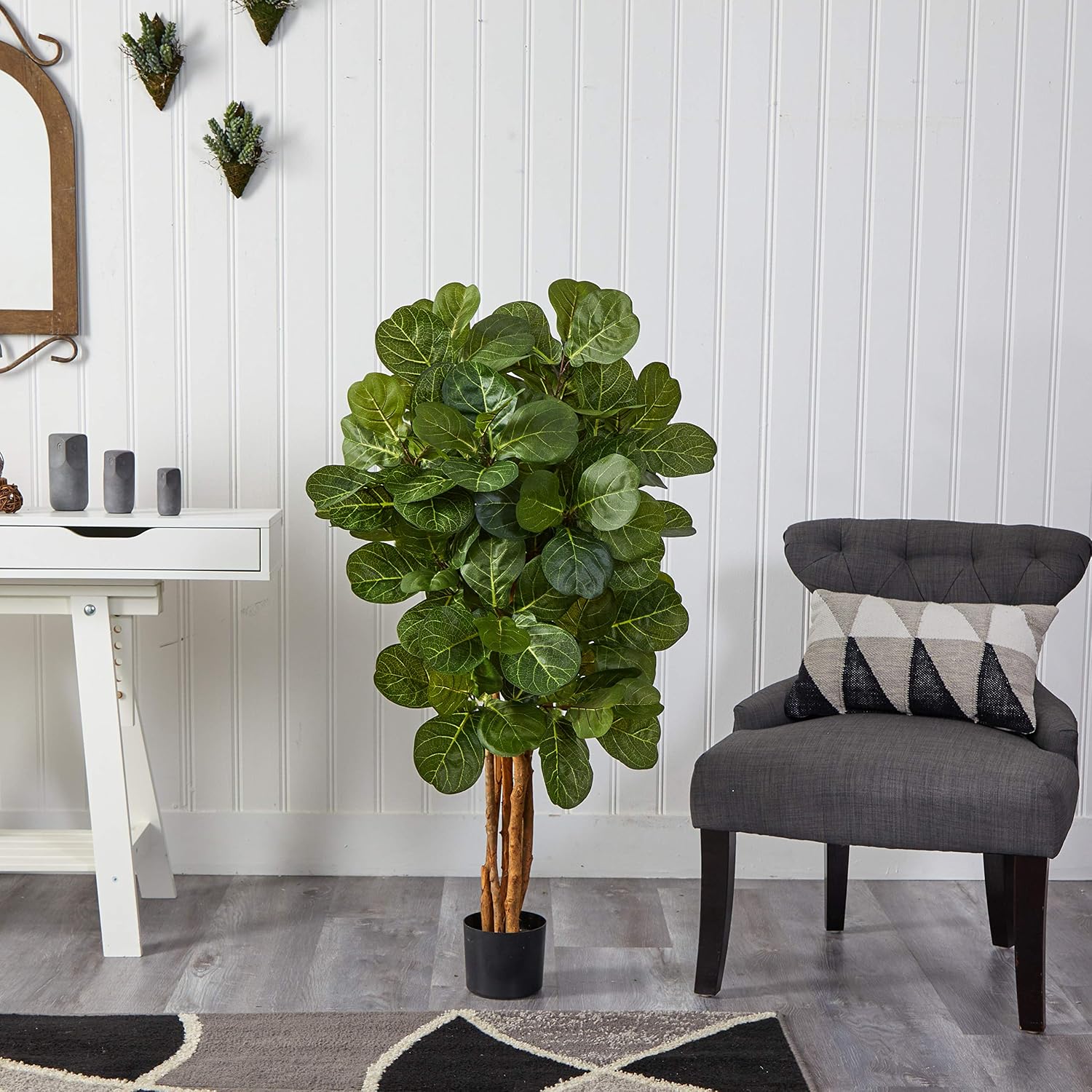 Nearly Natural 4’ Fiddle Leaf Fig Artificial Trees, 48in, Green