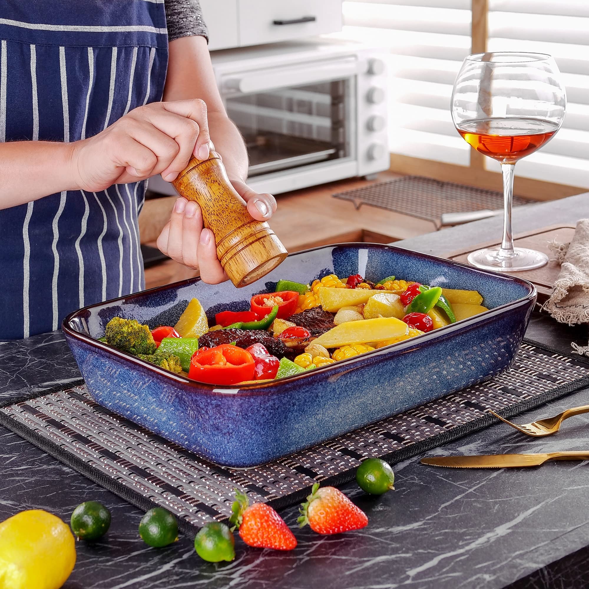 Formy do pieczenia prostokątna taca do pieczenia kolor glazura kamionka piekarnik płyta do pieczenia piekarnik do lasagne/ciasto/zapiekanka/tapas zestaw do pieczenia