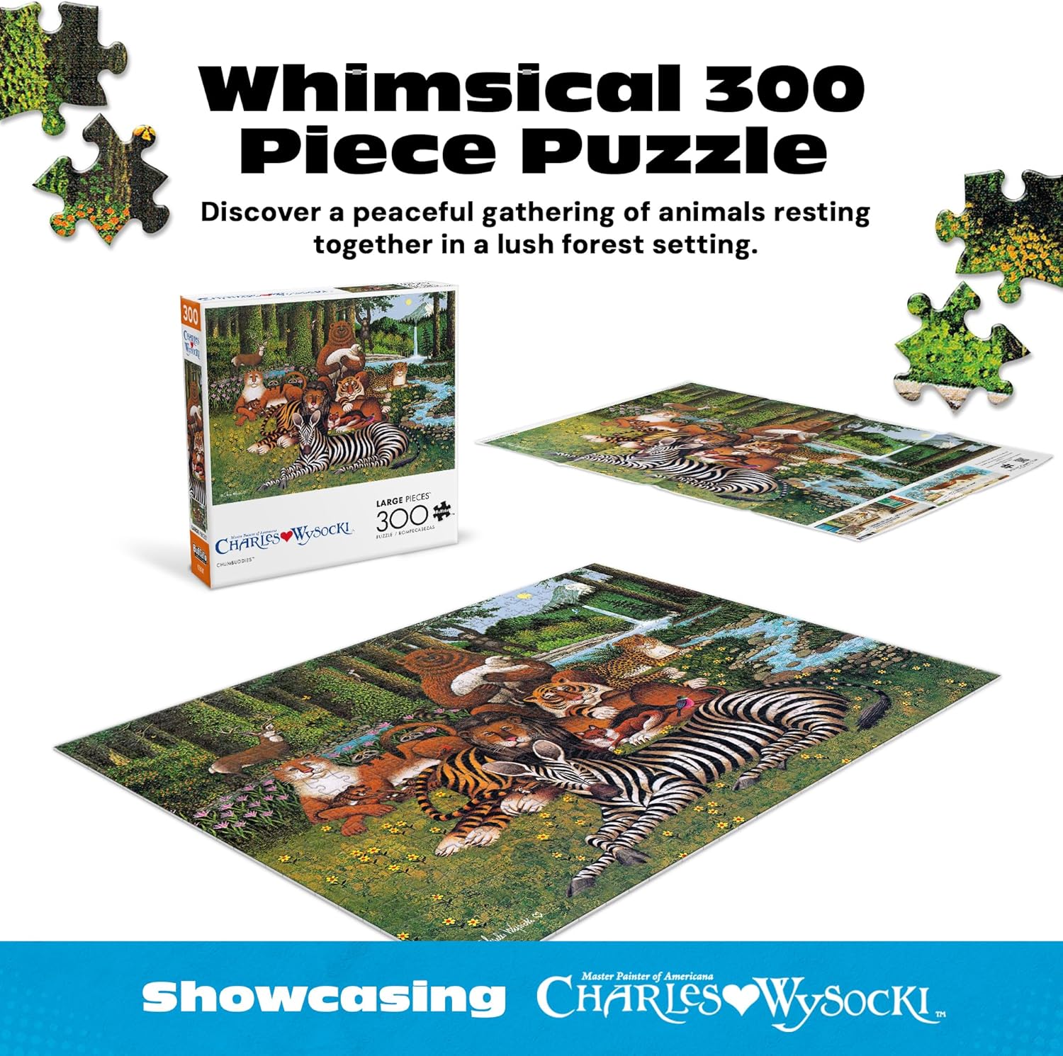 Buffalo Games Charles Wysocki Chum Buddies 300 Piece Jigsaw Puzzle - 21.25 x 15 in - 300 Piece Puzzles for Adults - Relaxing Wildlife Scene - Includes Poster & Charles Wysocki Artwork