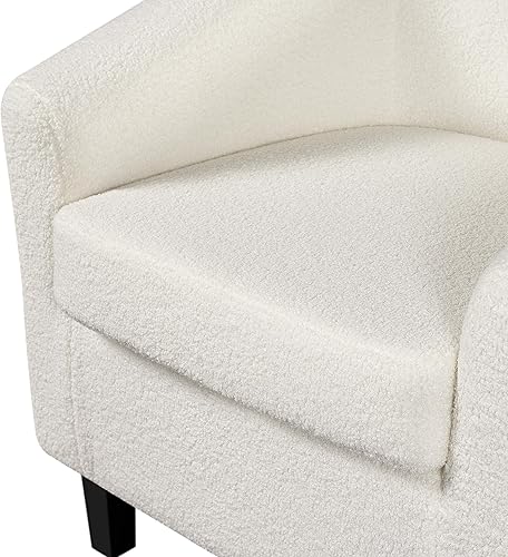 Miniatura 7 de Topeakmart Silla decorativa Sherpa con juego otomano, silla Boucle con reposapiés, moderna y acogedora silla reclinable para sala de
