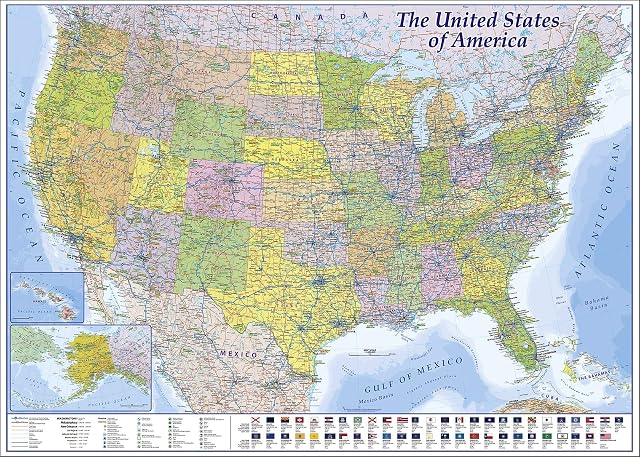Close Up XXL USA Map Premium Poster - Giant America Map with All States - 140 x 100 cm - Maps in Minutes