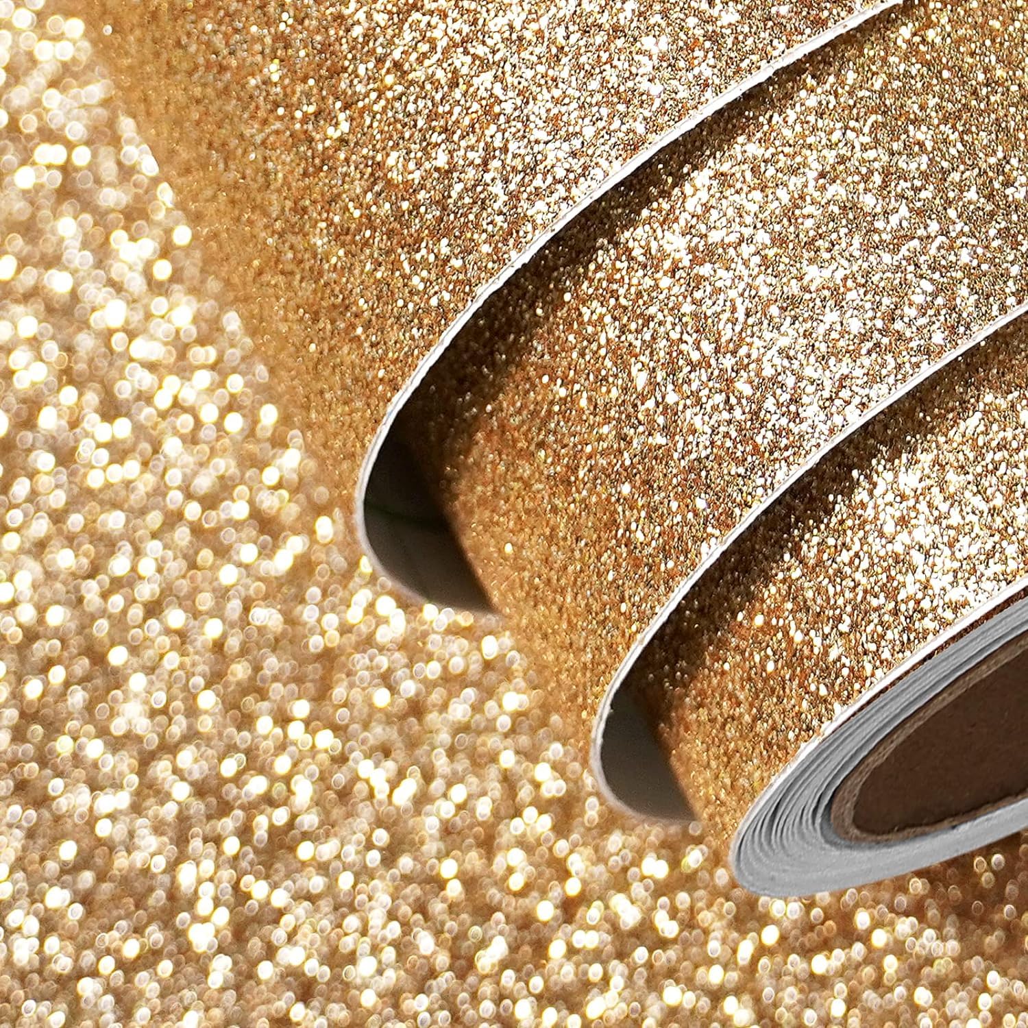 FunStick 15.8"x472" Champagne Gold Glitter Peel and Stick Wallpaper ...