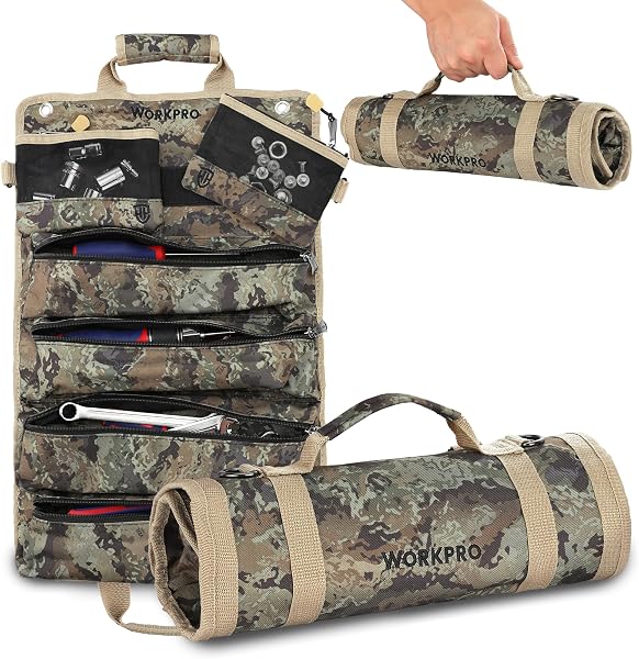 WORKPRO Roll Tool Bag with Detachable Pouches for Easy Organization
