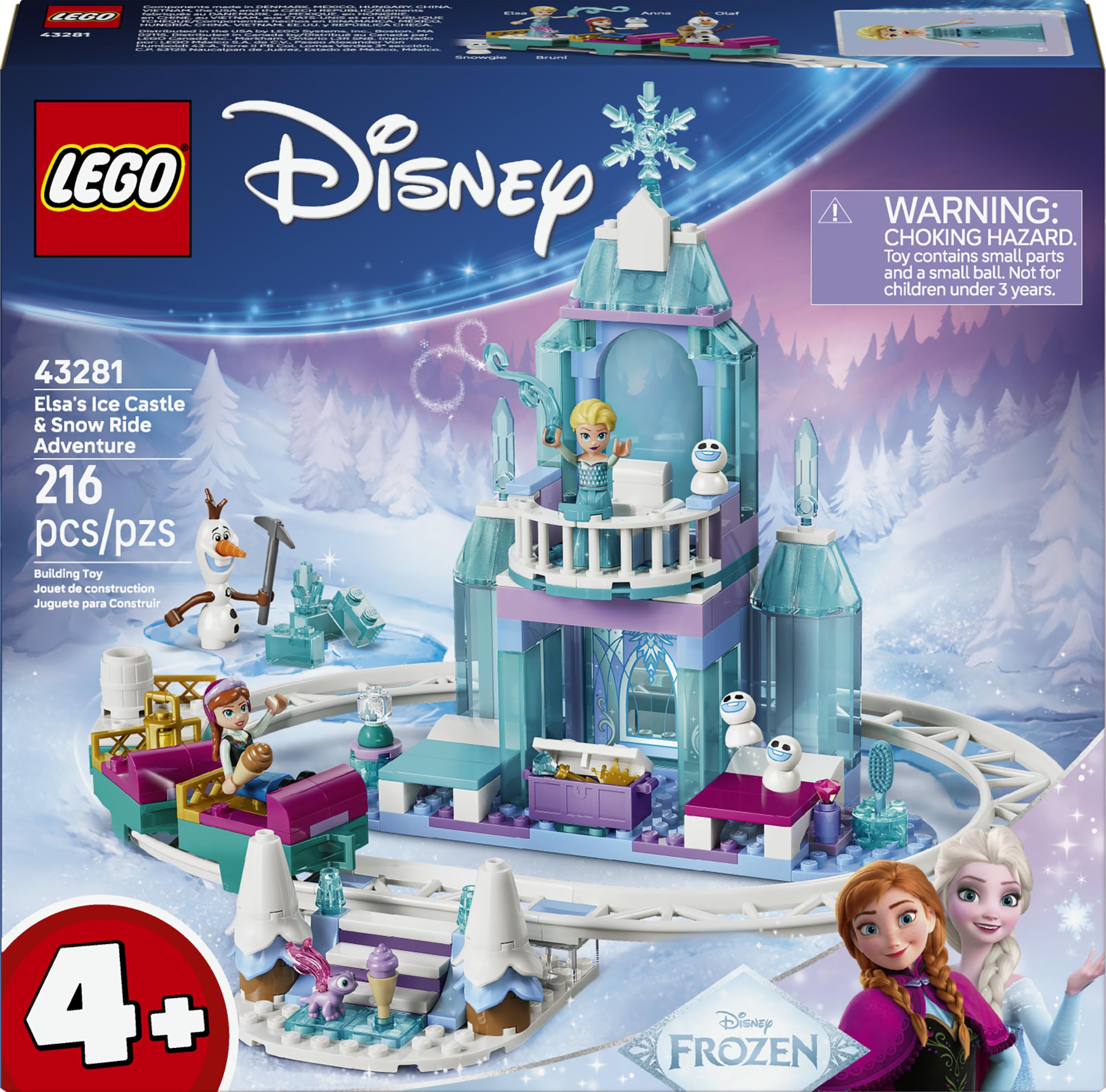 LEGO | Disney Frozen Elsa's Ice Castle & Snow Ride Adventure Toy - incl. Anna & Elsa Mini Dolls, Olaf Figure, Train Track & Snow Carts - Gift for 4+ Year Old Girls - 43281