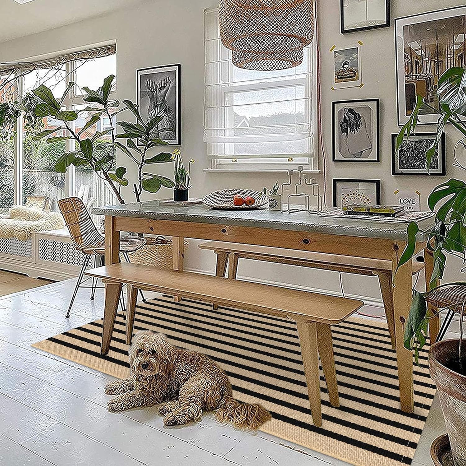 KOZYFLY 3'x5' Cotton Area Rug, Brown and Black Striped Outdoor Rug, Hand-Woven, Machine Washable, Perfect for Front Door, Kitchen, Living Room - Image 3