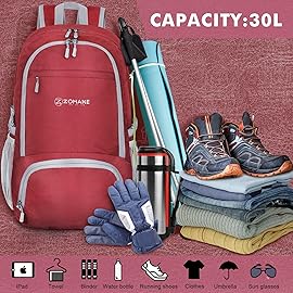 ZOMAKE Lightweight Packable Backpack 30L, Foldable Hiking Backpacks Water Resistant Compact Folding Daypack for Travel(Red)