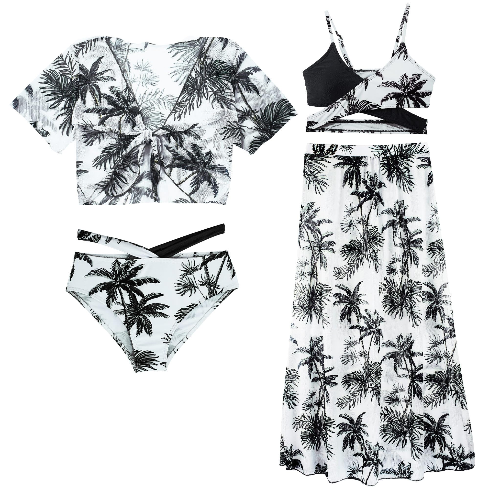 SEAUR Conjunto de bikini para niña, traje de baño sin espalda, parte superior y parte inferior de bikini, pantalones cortos Hawaii para playas de arena