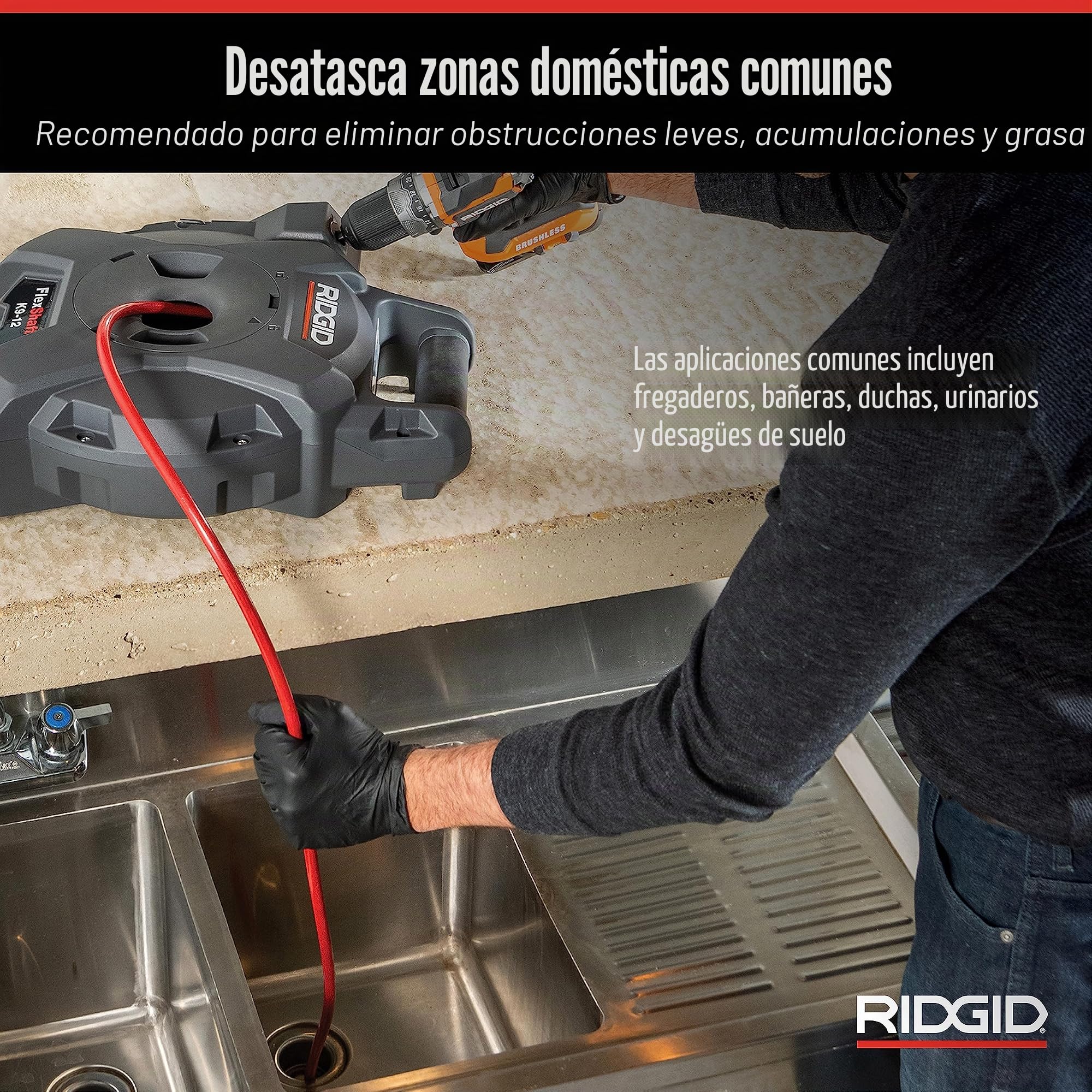 FlexShaft Limpiador de desagües de pared a pared, 1/4 pulgadas. x 30 pies. Limpia 1-1/4 pulgadas. a 2 pulgadas. Tubos a capacidad de flujo completo