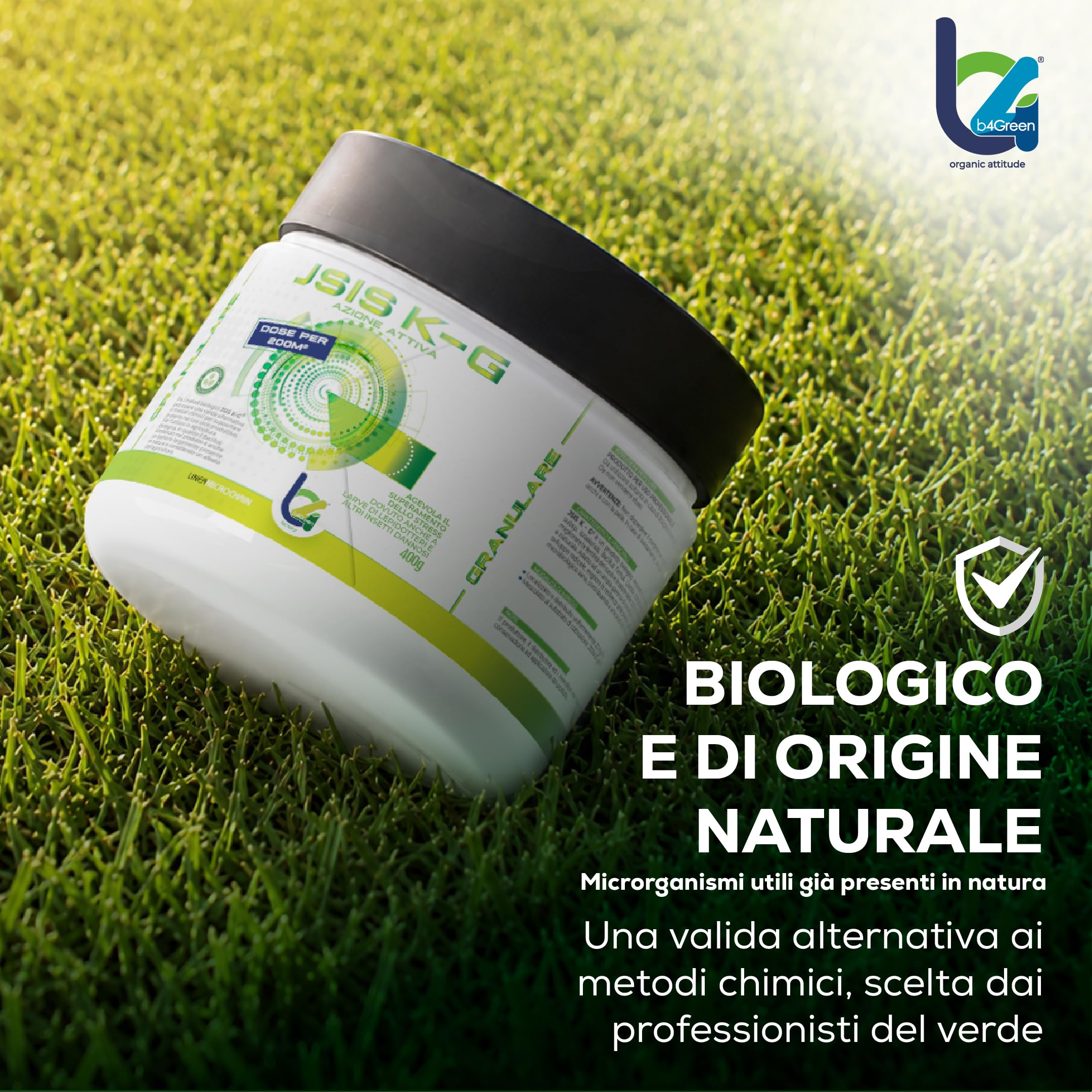 B4Green JSIS K-G Granulare 400g per 200m² – Bacillus Thuringiensis Kurstaki Israelensis Larvicida Biologico per Prato, Larve di Lepidotteri e Bruchi, Ammendante per Agricoltura Biologica