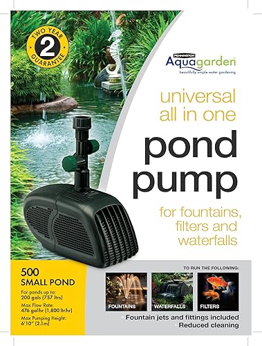 Miniatura 2 de Pennington Aquagarden - Bomba de agua y estanque sumergible universal 500 todo en uno, adecuada para fuentes, filtros, cascadas, hidroponía y