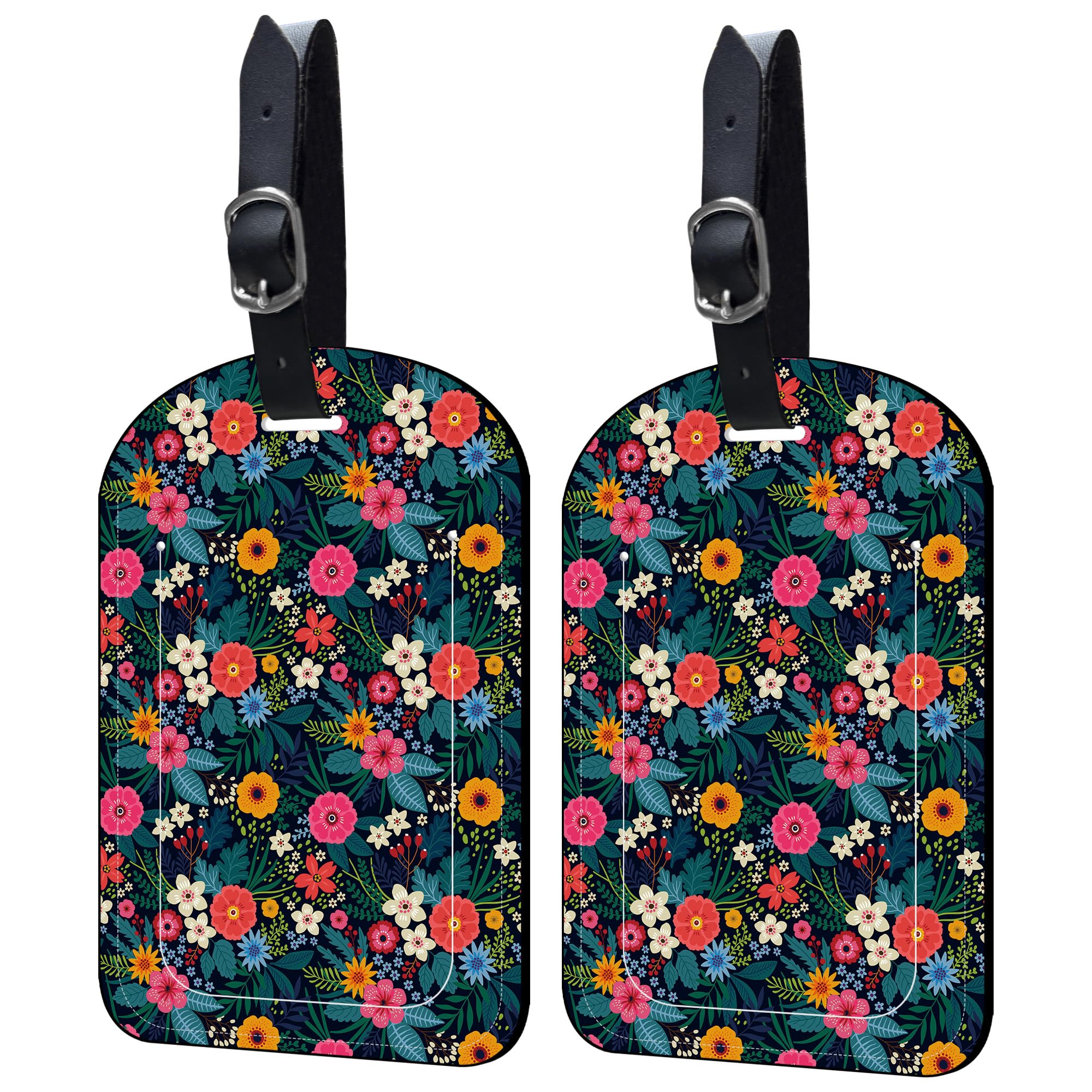 Neidius Luggage Tags for Suitcase 2 Pack Colorful Flowers Leather Luggage Tags with Name Tag Privacy Cover,Women Men Airport Cruise Luggage Travel