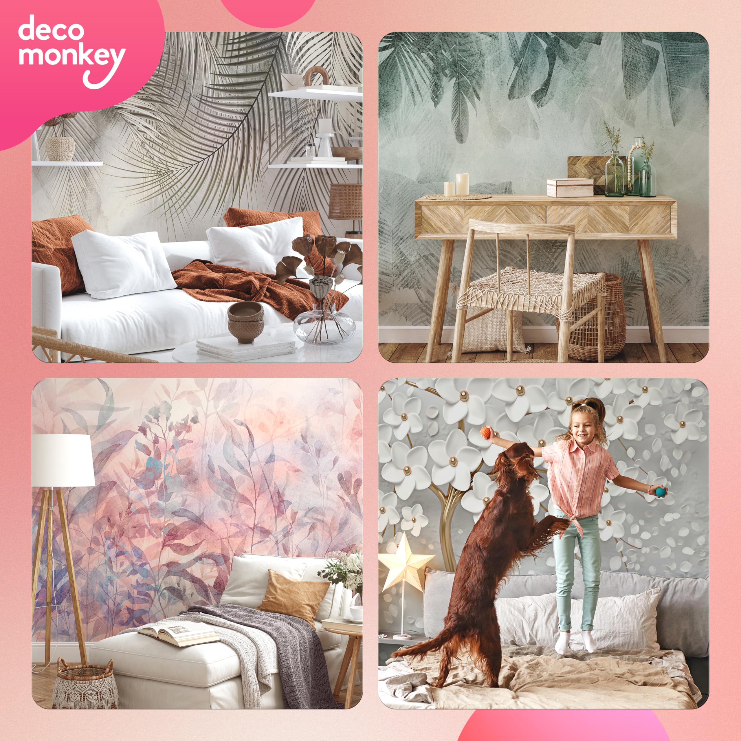 decomonkey Papier Peint Panoramique Intissé Plante 350x256 cm - Motif Jungle et Feuilles Nature Tendance, Décoration Murale Salon Chambre - Facile d’entretien, résistante aux UV - 7 Lés