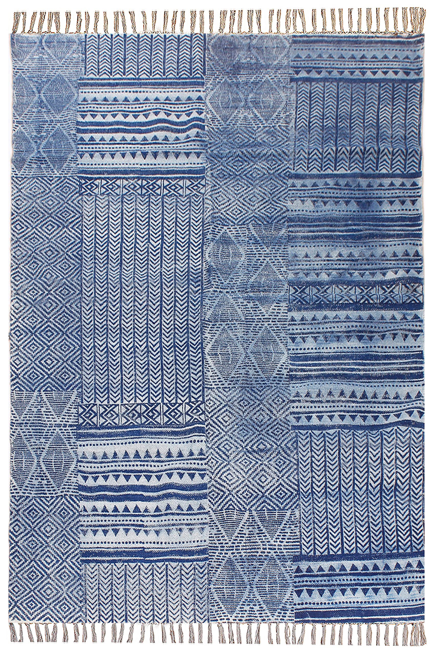 Tappeto indiano fatto a mano, 100% cotone, stampa astratta, blu, tappeto kilim, tappeto da bagno in cotone, tappeto per camera da letto, 180 x 240 cm