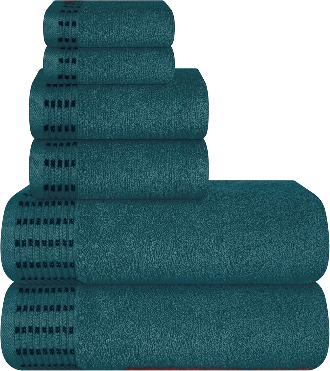 Ultra Soft 6 Pack Cotton Towel Set, Contains 2 Bath Towels 28x55 inch, 2 Hand Towels 16x24 inch & 2 Wash Coths 12x12 inch, Ideal Everyday use, Compact & Lightweight - Teal