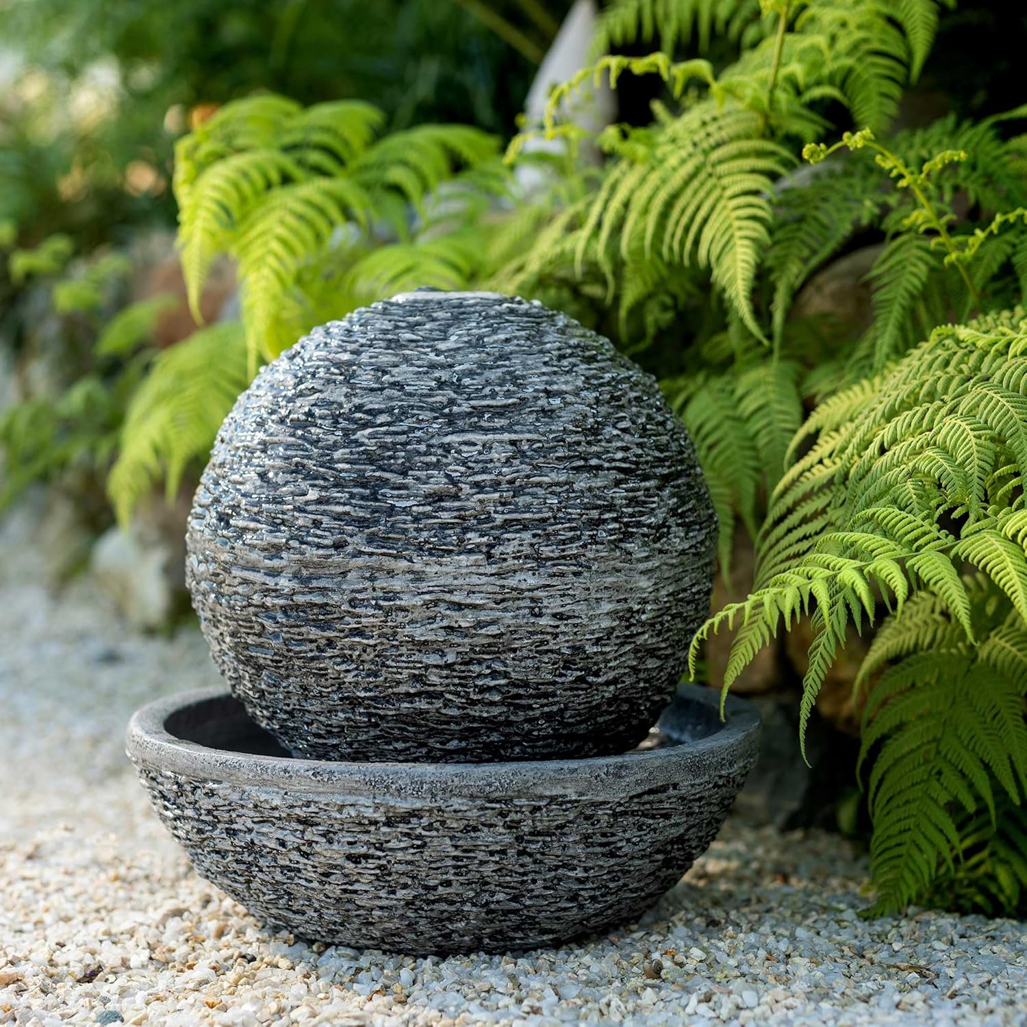 14.17" Water Fountain Indoor/Outdoor Sphere Waterfall Fountain, Stone-Shaped Water Feature for Garden, Patio or Tabletop(Gray