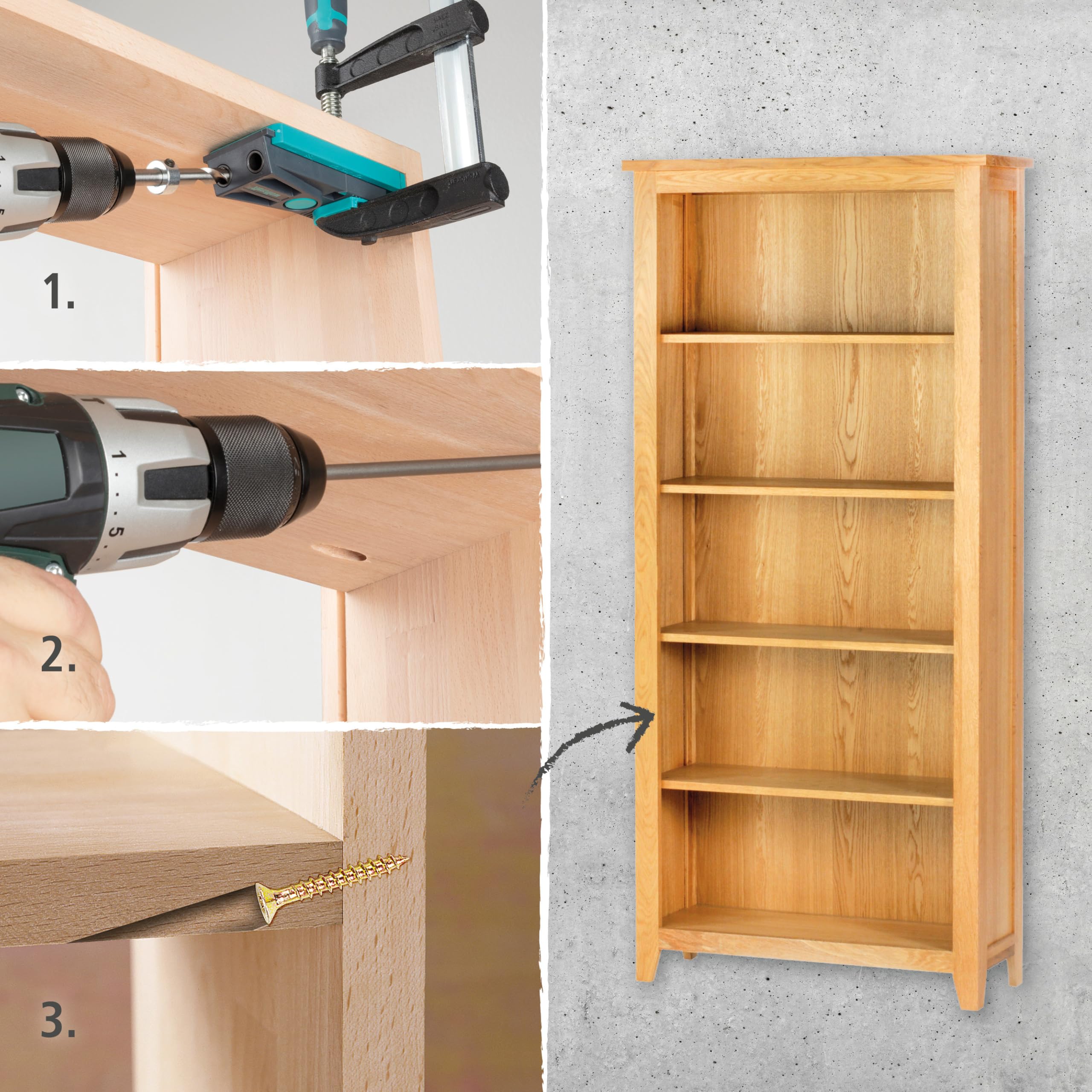 wolfcraft Set "Giunzioni ad angolo invisibili" - 8629000 - Per avvitamenti invisibili con angolo di 90°