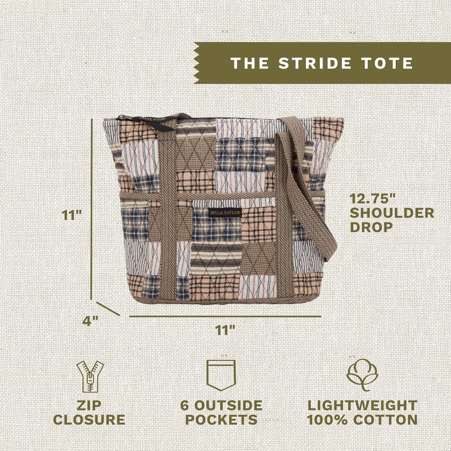 Bella Taylor Stride Tote | Lightweight Quilted Fabric Handbags for Women - Image 3