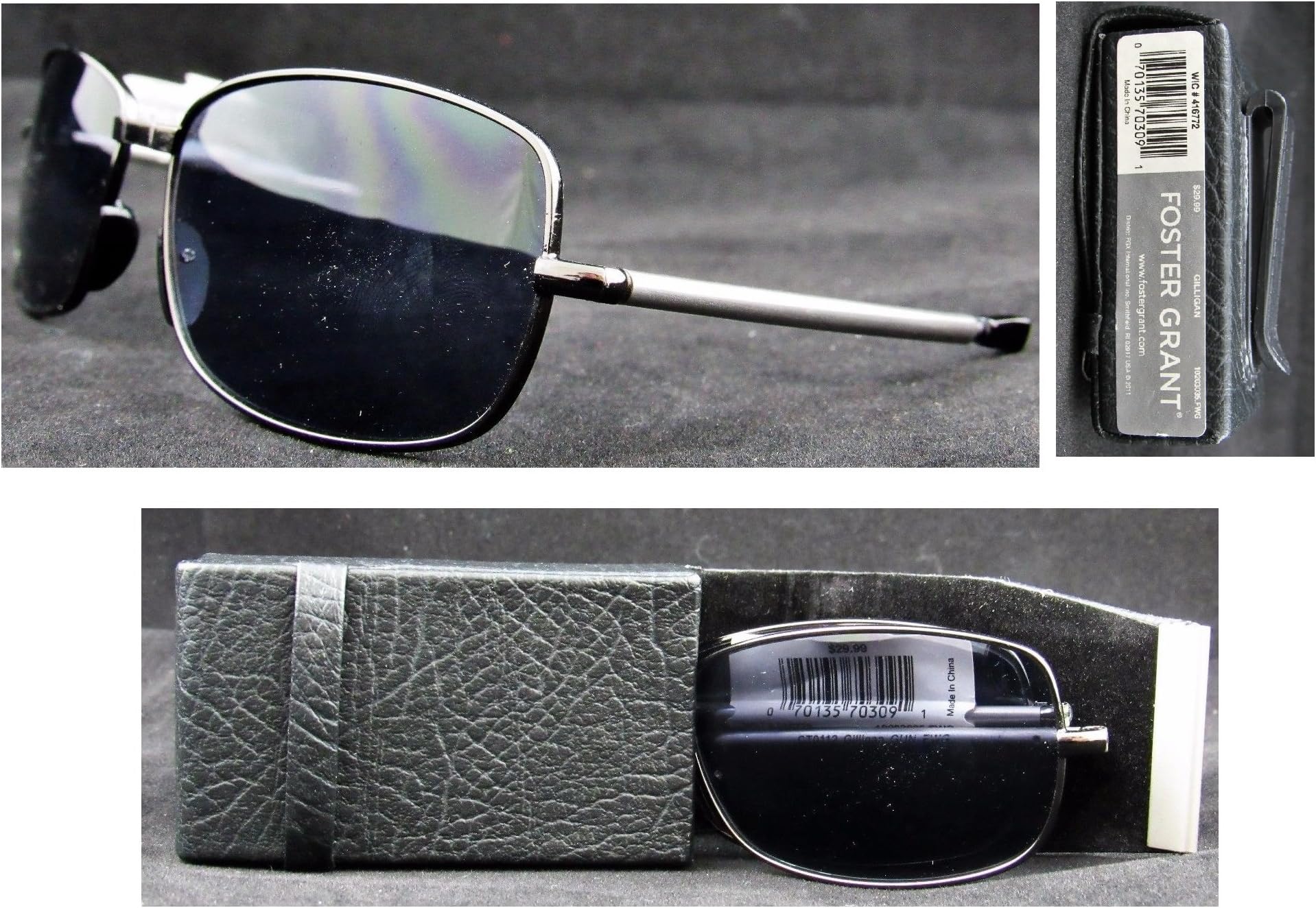 Foster Grant Microvision"Gilligan" Compact Folding Sunglasses with Leatherette Case
