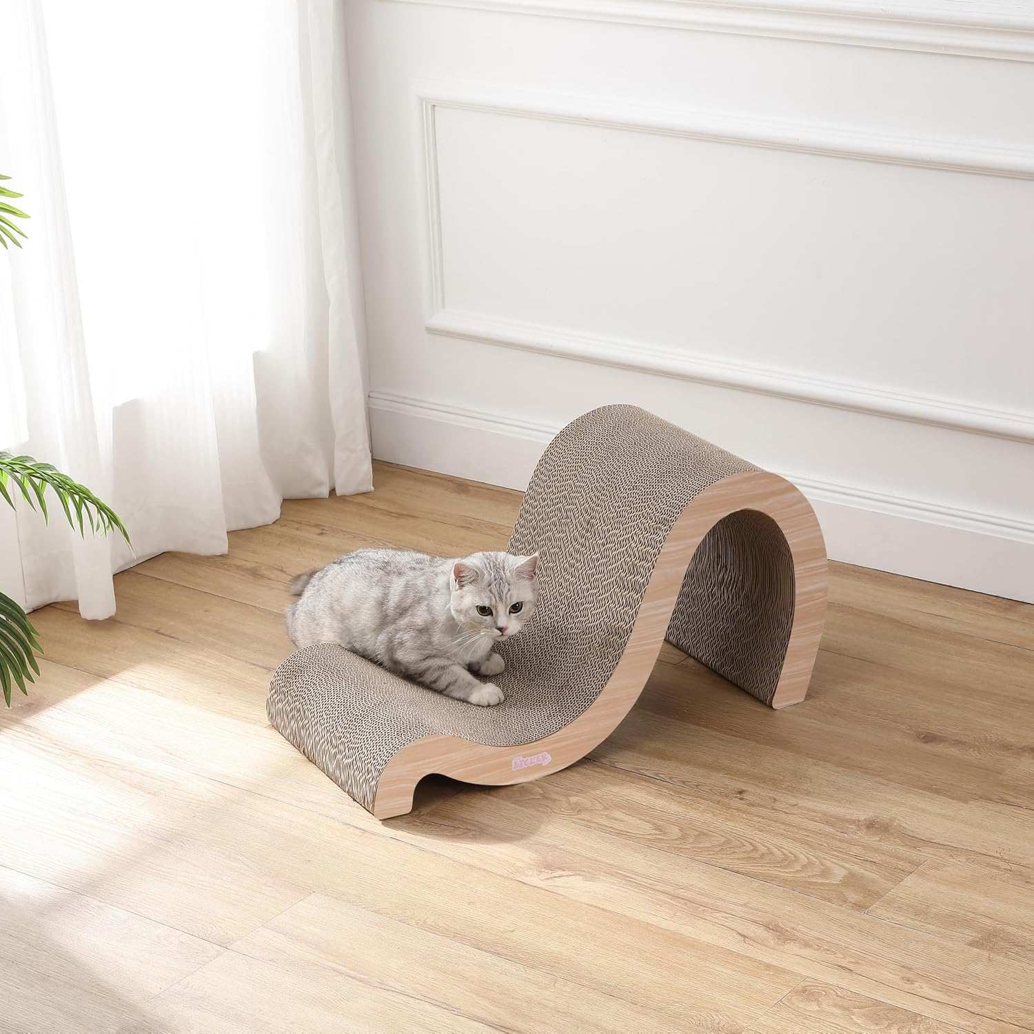 CSR1013C Kona 27" Modern Cardboard Double-Sided Wave Cat Scratcher with Catnip, Oak Wood