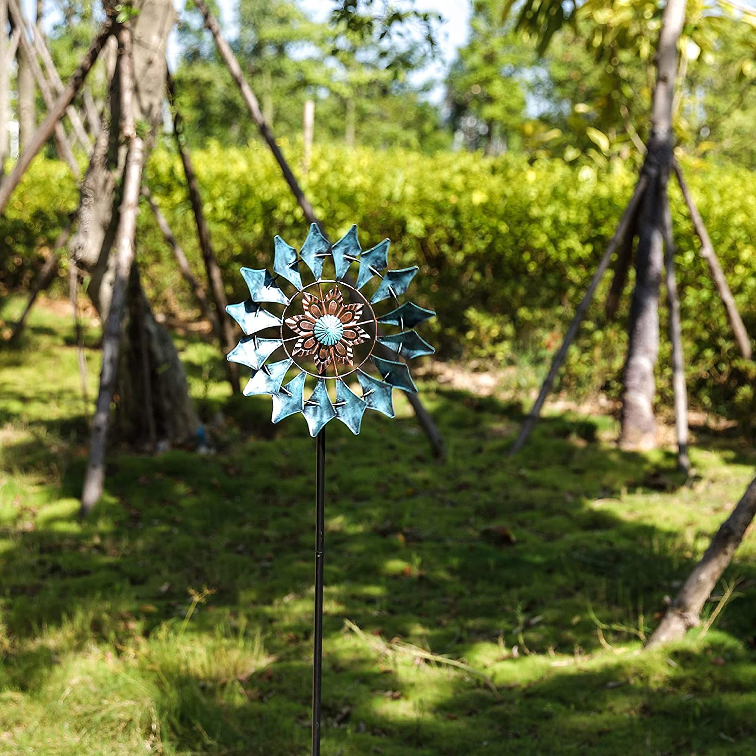 Girandola esterna in metallo a foglio singolo, leggermente rotante, ideale per terrazza e giardino. Decorazione da giardino e casa resistente alle intemperie, smeraldo stabile 155 cm