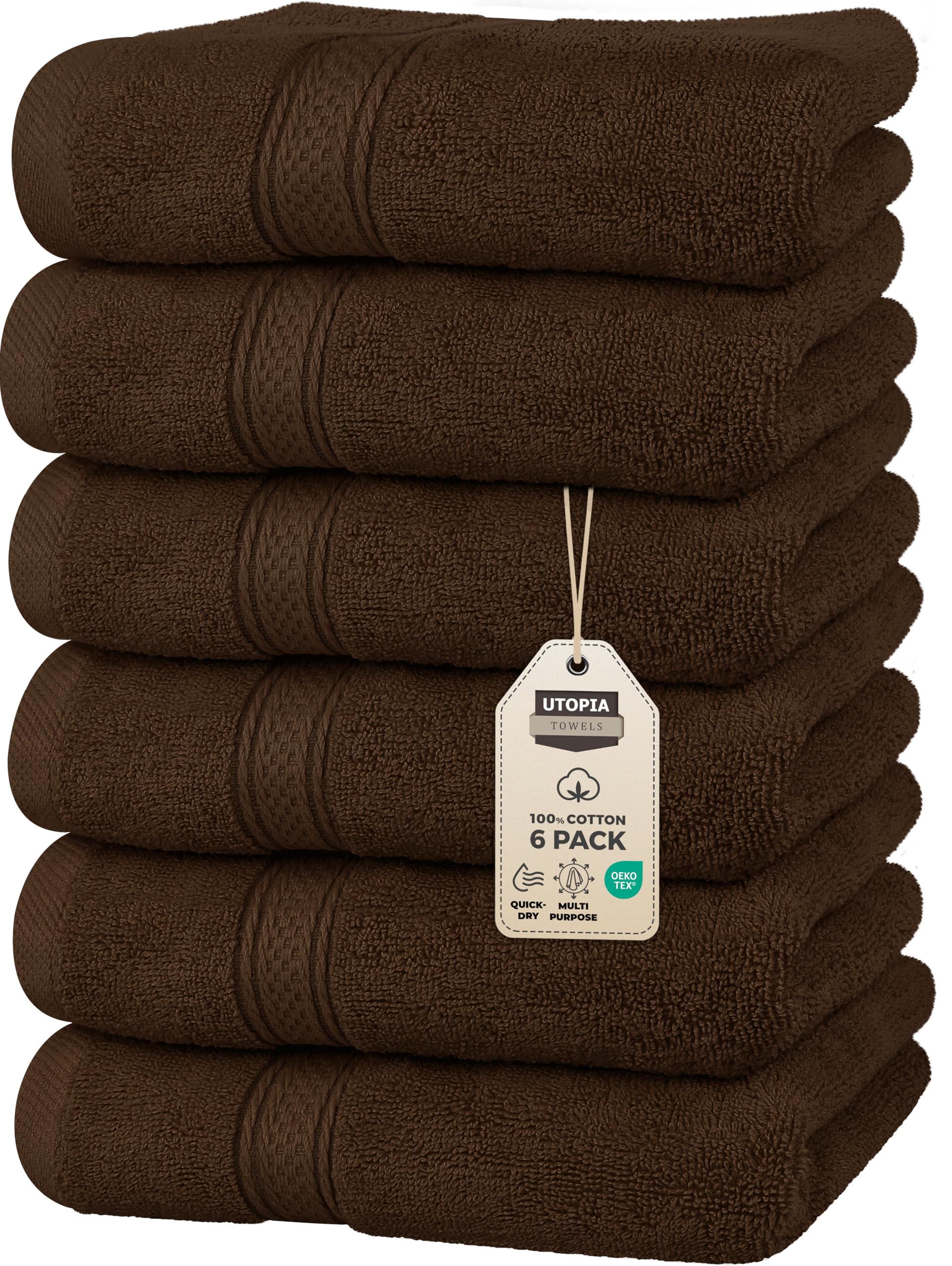 Utopia Towels 6 Pack Premium Hand Towels Set, 16 by 28 inches, 100% Ring Spun Cotton, Ultra Soft and Highly Absorbent 600GSM Towels for Bathroom, Gym, Shower, Hotel, and Spa, Dark Brown
