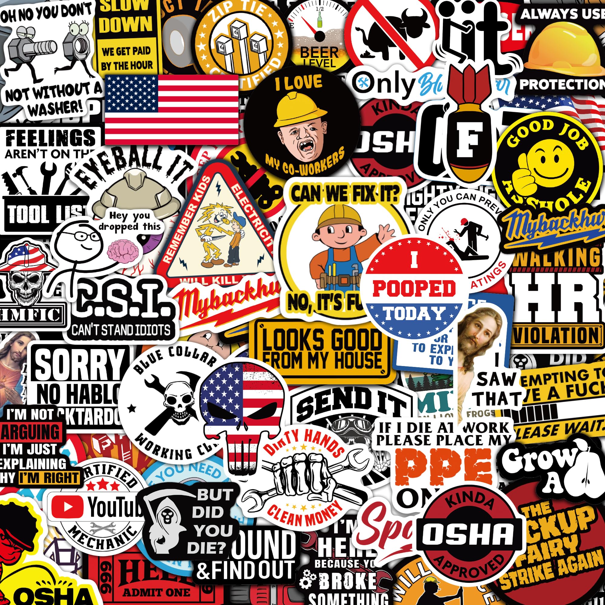 112PCS Funny Hard Hat Stickers for Adults - Waterproof Vinyl for Welding Helmet, Tool Box, Electrician, Mechanic Tools - Blue Collar Gifts for Men, Mechanic, Co-Workers