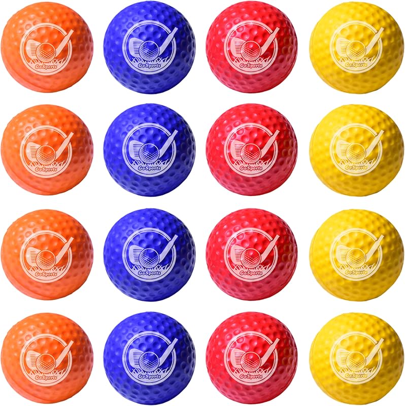 GoSports Foam Golf Balls – Limited Flight Golf Balls for Indoor and Outdoor Training, Realistic Feel Dimple Design, Long Lasting Safe Foam Golf Ball with Storage Tote