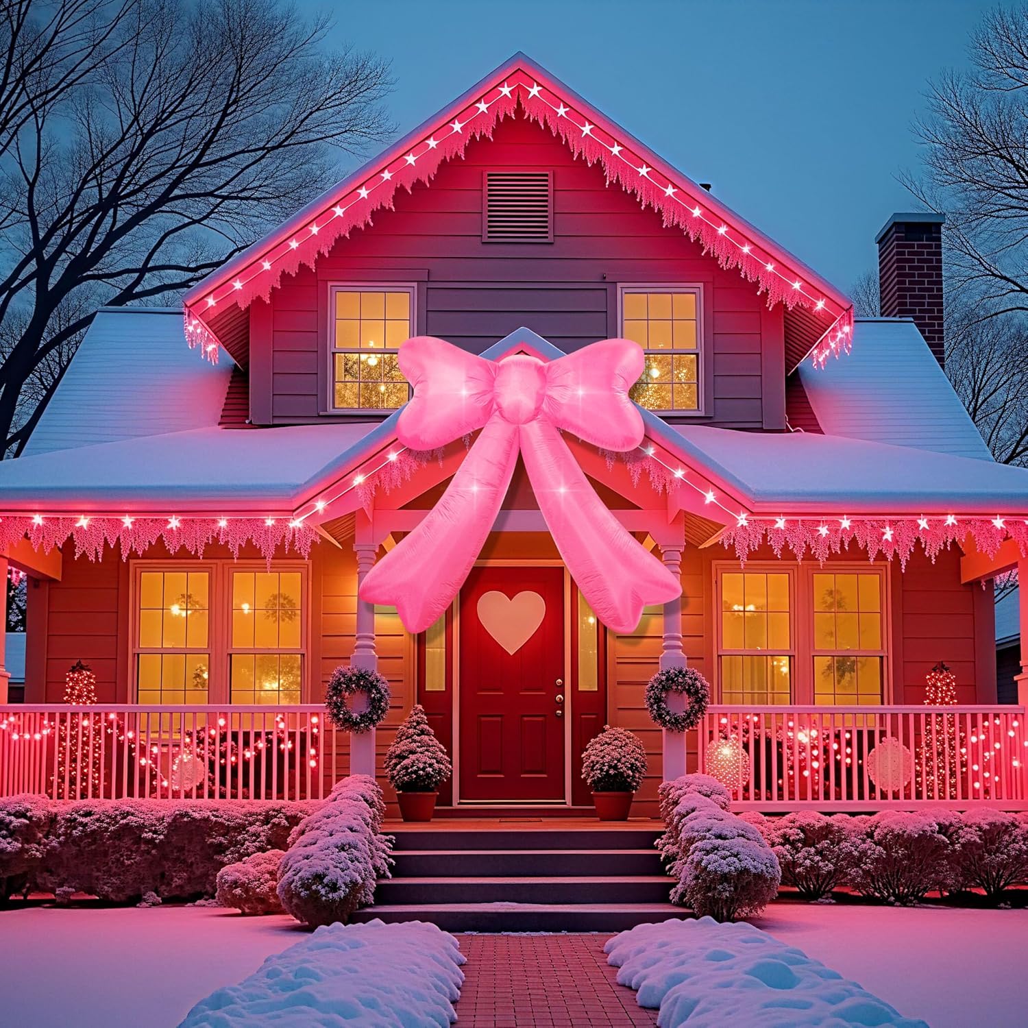 Mother's Day,Birthday,Valentine's Day,Wedding Inflatables Pink Bow Lighted Yard Lawn Inflatable Decoration with Built-in Fan and Ropes Holiday Party Decor, Valentine‘s Day Decor (7FT-Pink Bow)