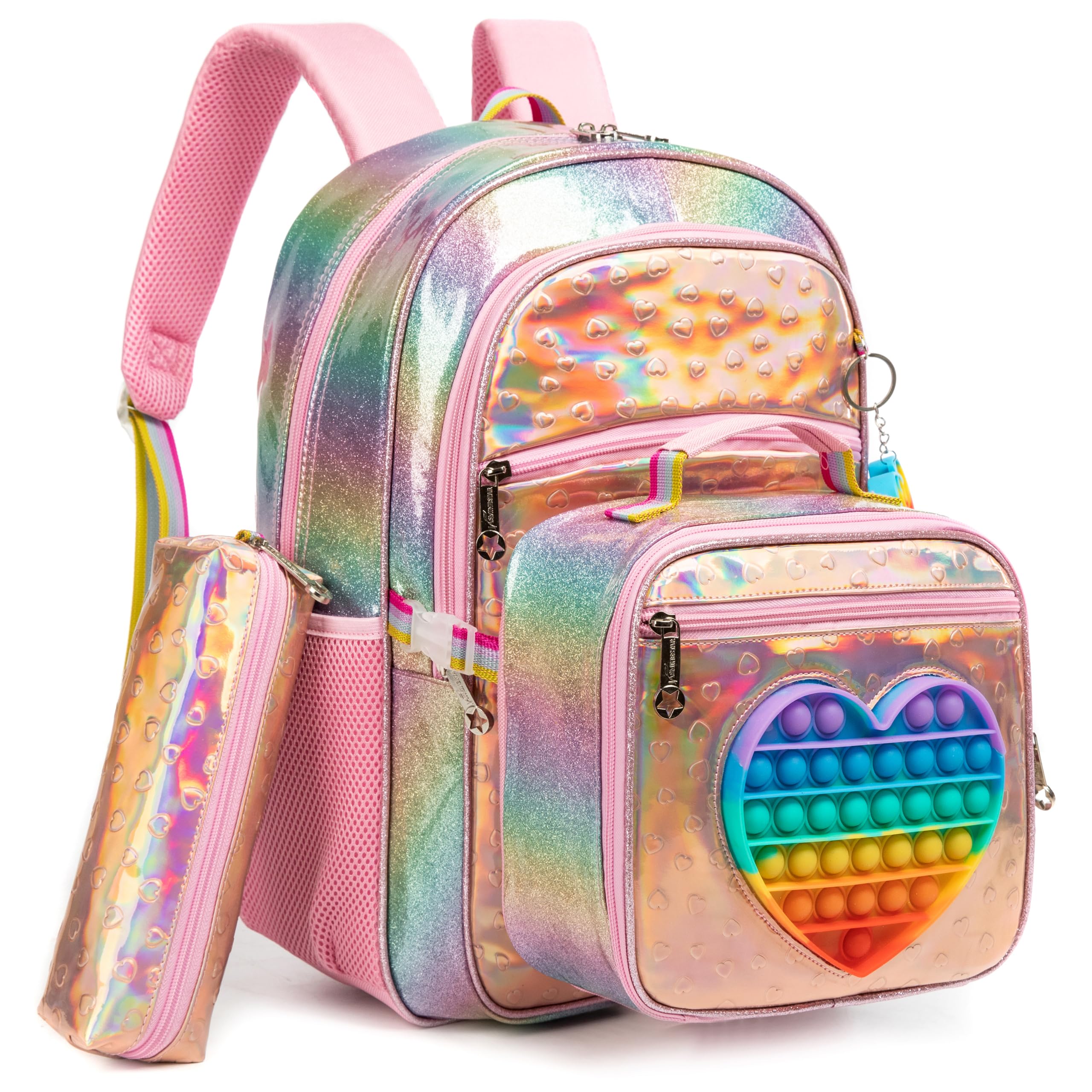 HTgroce Cartable Fille Primaire Cartable Licorne Sac à Dos Filles Enfants Elementaire Sacs Scolaires de 3 Pieces avec Sacs à Lunch et Trousse pour CP