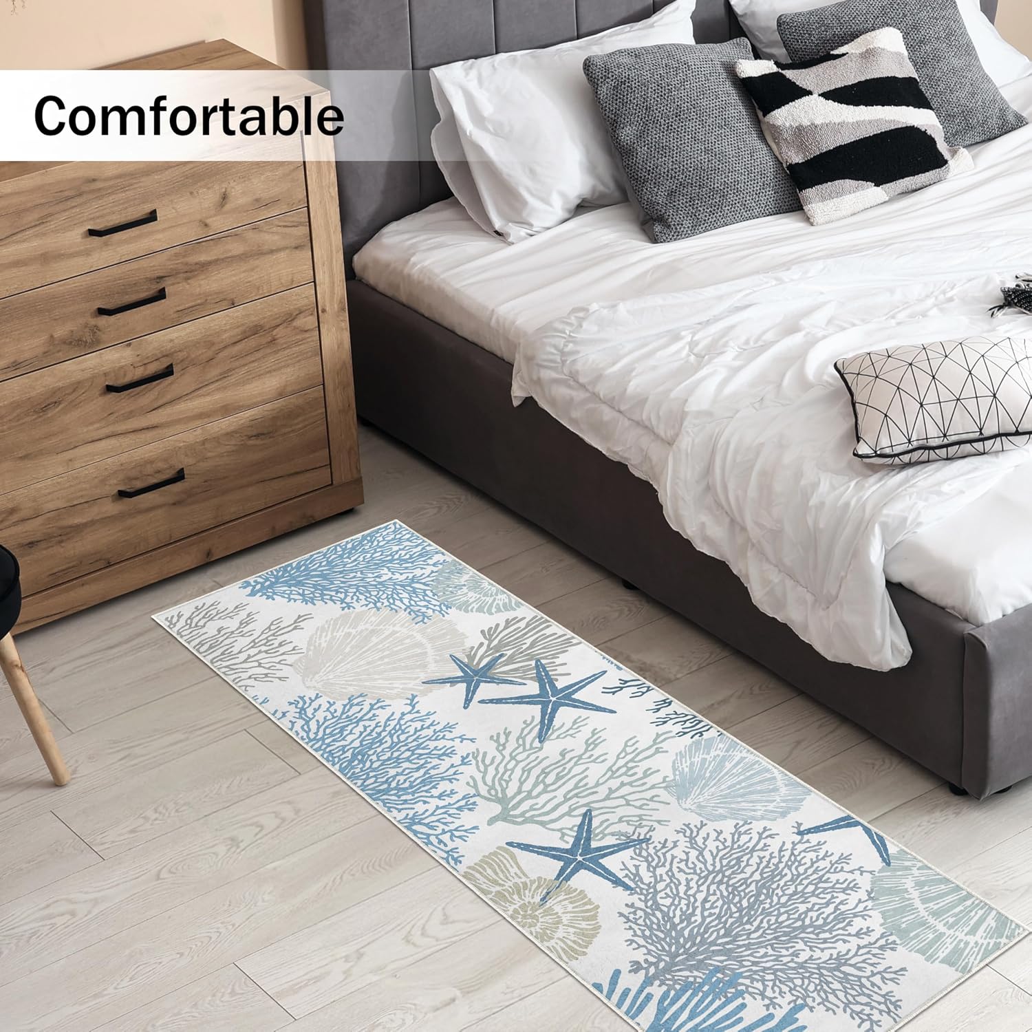 Coastal Runner Rug 2x6 for Hallway Blue Nautical Beach Decor Kitchen Throw Carpet Ultra Thin Non Slip Washable Fur Area Rug Mat for Entryway Laundry Bedroom Living Room (Blue, 24×72in)