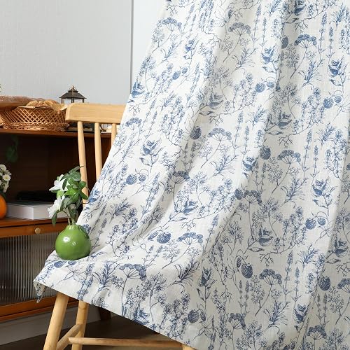 Moslovstar Farmhouse Linen Blend Curtains 63 Inch Long Elegant Plants Floral Win