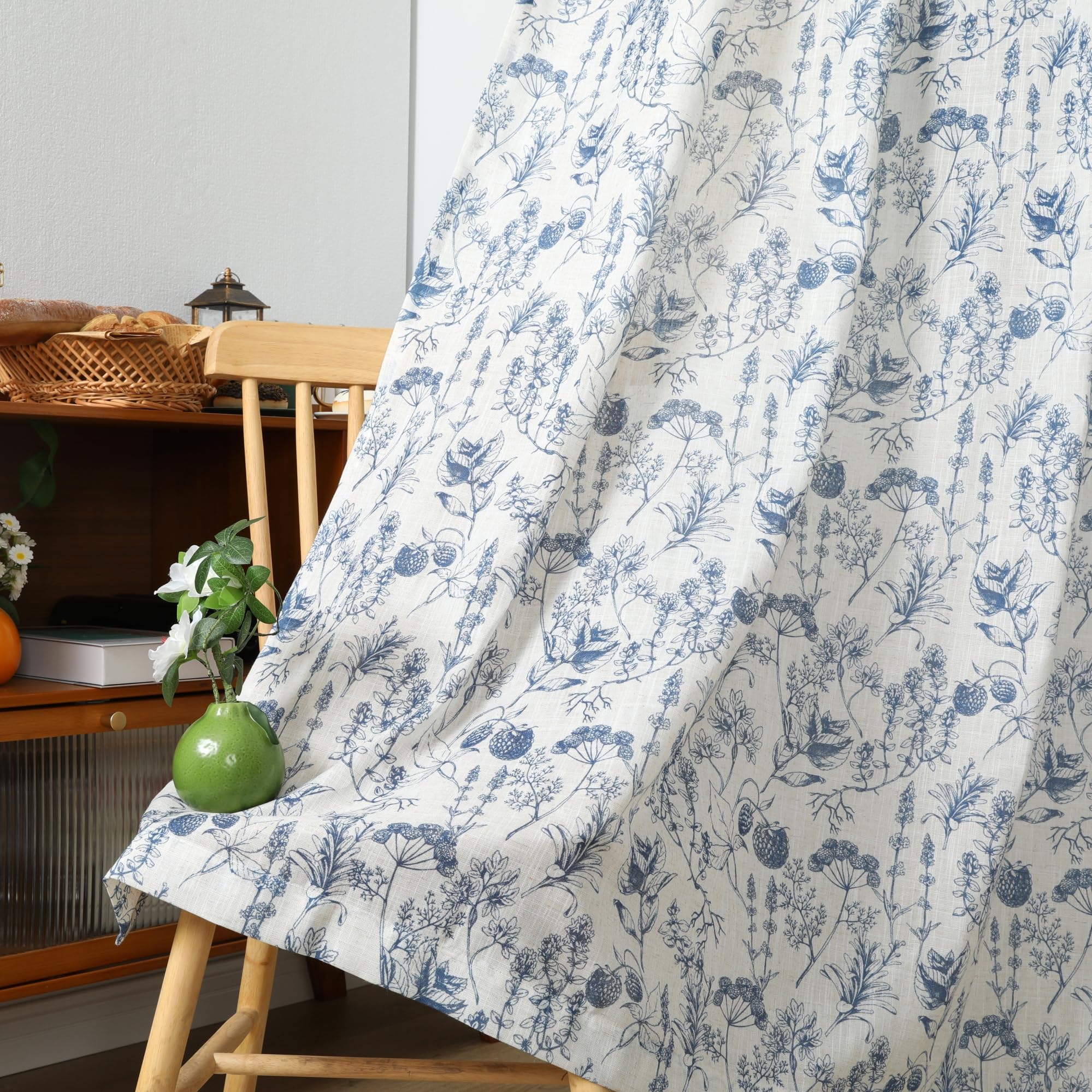 Rideaux de fenêtre en lin mélangé bleu 160 cm pour salon et chambre adulte