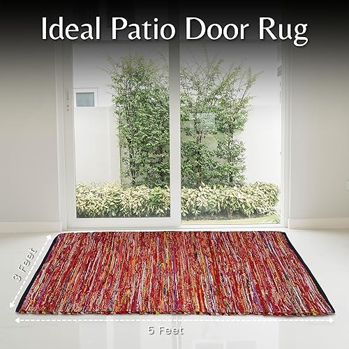 Miniatura 3 de Alfombra de algodón multicolor Chindi tejida a mano, 36 x 60 pulgadas, alfombra de trapo, rectangular, bohemia, colorida, alfombra reciclada