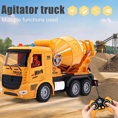 Miniatura 5 de YAYYAY Camión mezclador de cemento RC con luces y sonidos, divertido vehículo de construcción para niños de 3 a 12 años para niños y niñas