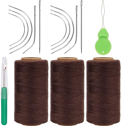 Miniatura 33 de Lusecarl Hilo de poliéster de 110 yardas cada carrete para extensiones de cabello, 3 rollos de hilos de coser para coser a mano, extensiones de Negro