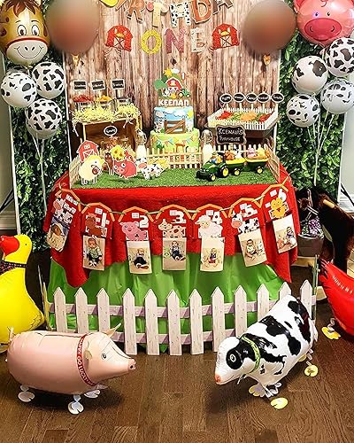 Vista 6 de JeVenis Cartel de decoración de cumpleaños de animales de granja, suministros de fiesta, cerdo, caballo, chiken, vaca, globos, cupcakes, adornos