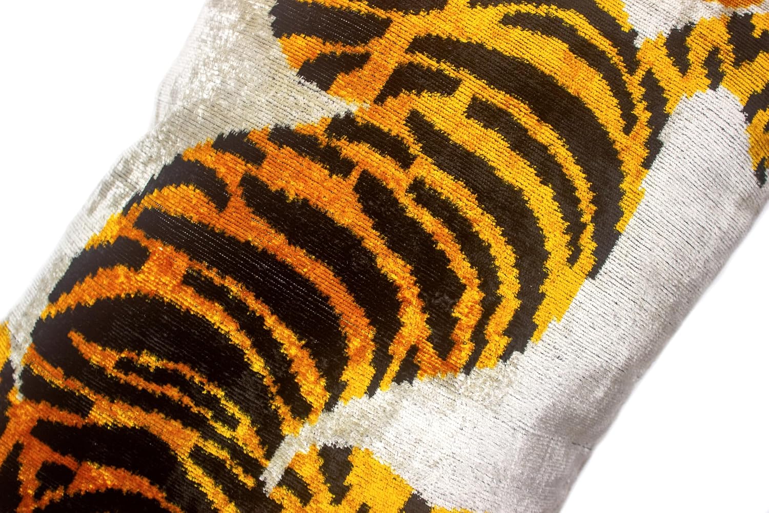 Handmade Velvet Pillow; Red and Yellow Tiger Ikat Cushion Cover; Throw Pillow for Sofa, Couch, or Bed
