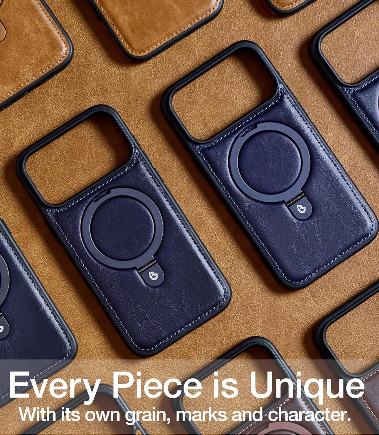 for iPhone 17 Pro Case Leather Top-Grain Handcrafted with Stand, Fits for MagSafe (Deep Blue, iPhone 17 Pro) - Image 2