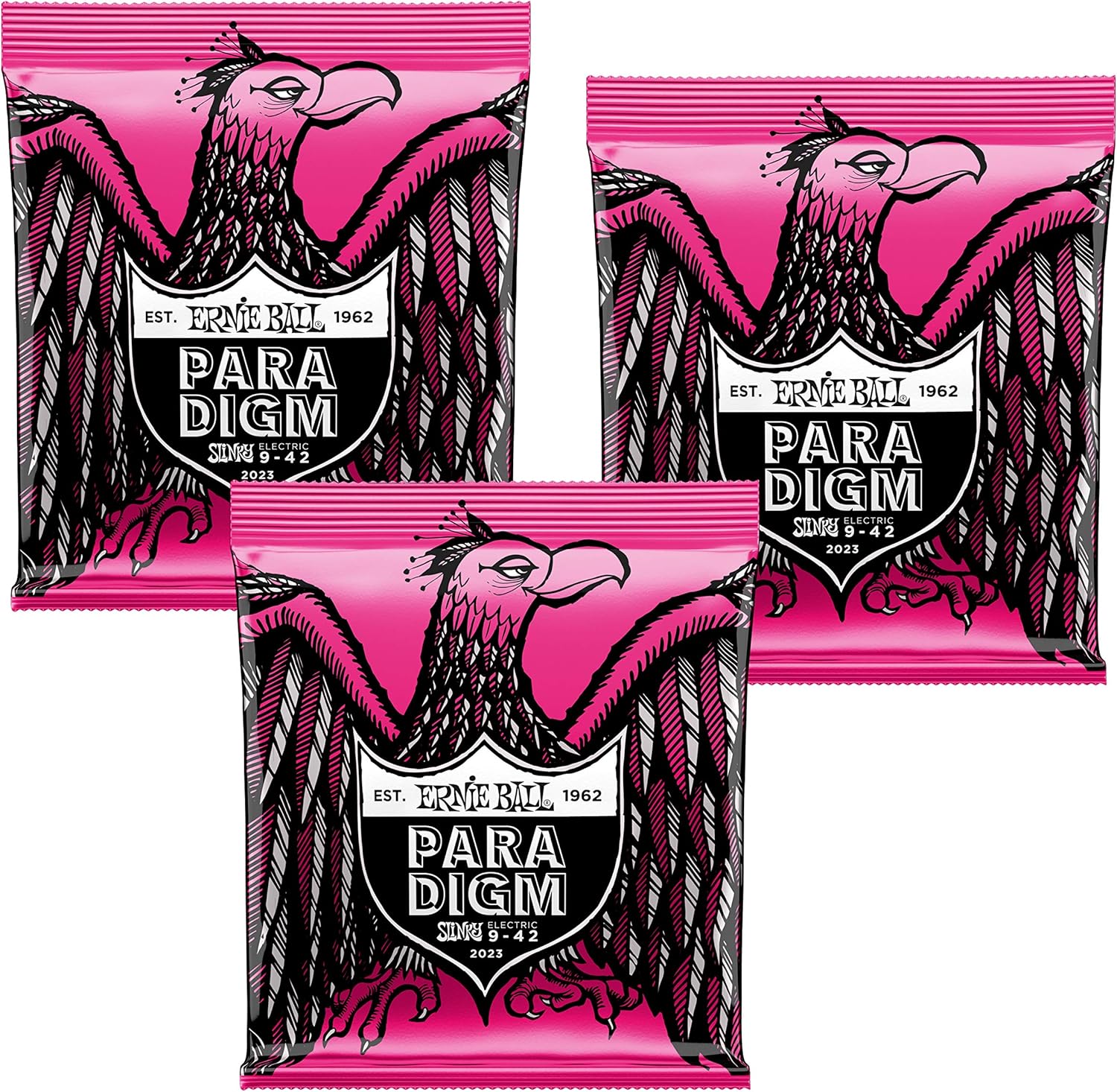 3 PACK Ernie Ball 2023 Paradigm Electric Guitar Strings, Super Slinky (9-42)